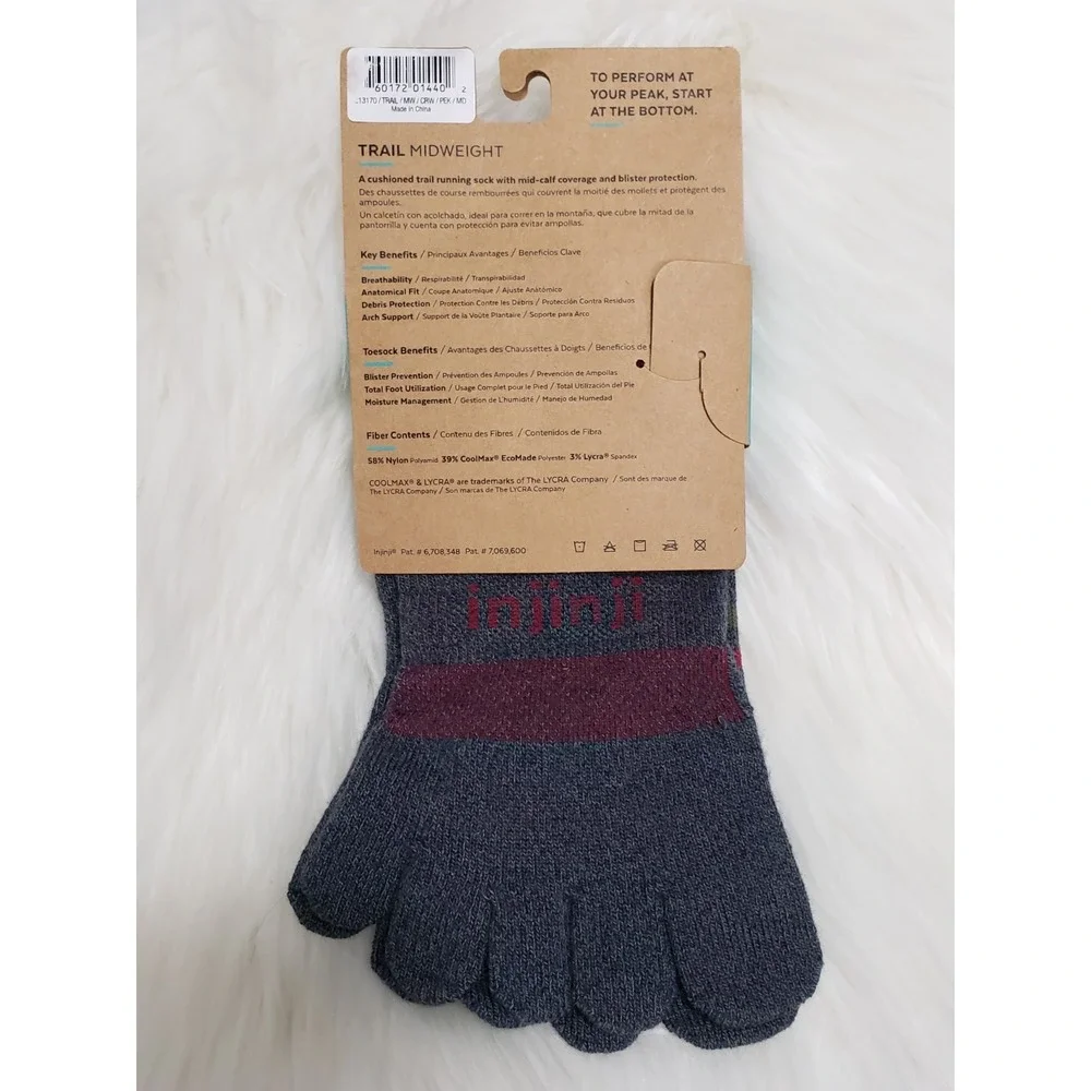Injinji Toe socks Men's Trail Midweight Mini Crew Medium Granite Coolmax NEW